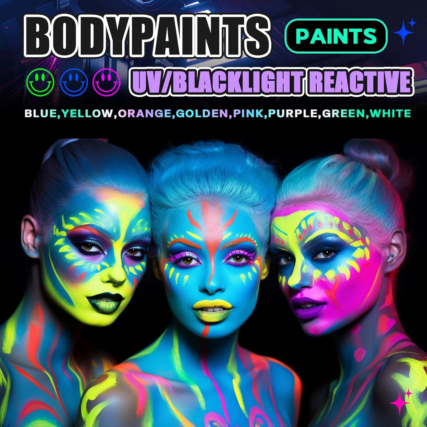Go Ho Neon Orange Body Paint Washable(2.37oz,70ml),under UV Blacklight Neon Face Paint,Water Based Neon Fluorescent Orange Face Paint for Adults Children SFX Cosplay Costumes Halloween Makeup