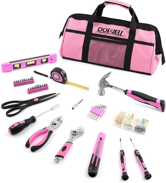 DOWELL Pink Tool Kit 140PCS for Women, Girls, Ladies, Household Tool Set with 14â Tool Bag
