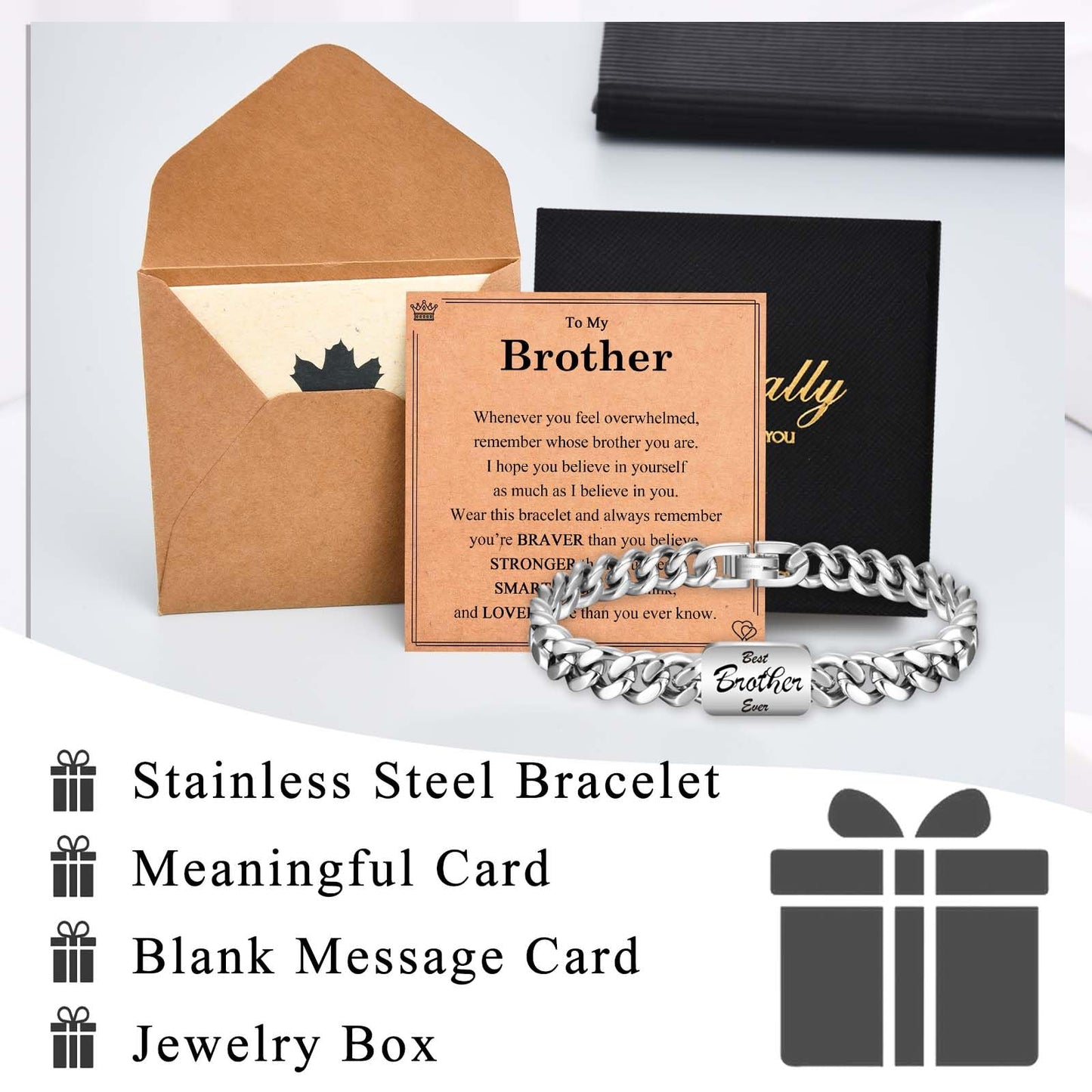 Gifts for Brother Cuban Link Chain Bracelet Easter Basket Stuffers Graduation Christmas Stocking Stuffers Valentines Fathers Day Birthday Gifts for Big Little Older Brother Boys Teens Men