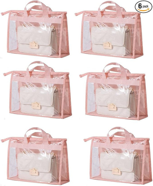 Dust Bags for Handbags - Purse Storage Organizer for Closet Moistureproof and Dustproof Cover Hanging with Zipper and Handle (Pink-XL)