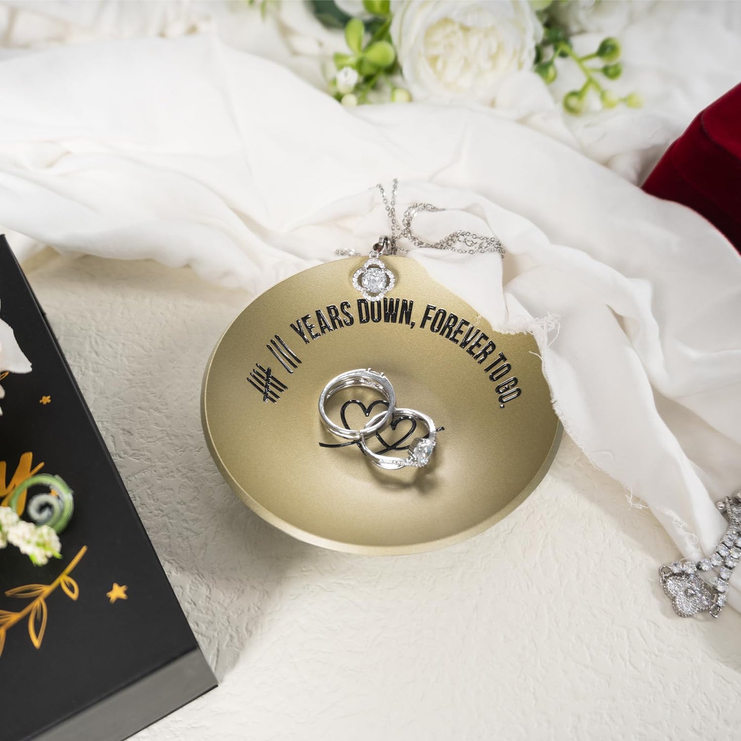 PuGez 8 Year Anniversary Bronze Gifts for Her/Him, 8th Wedding Anniversary for Wife Husband, 4" Ring Holder Dish Jewelry Tray - Unique Decoration Ideas Bronze Gift For Men Women Couple