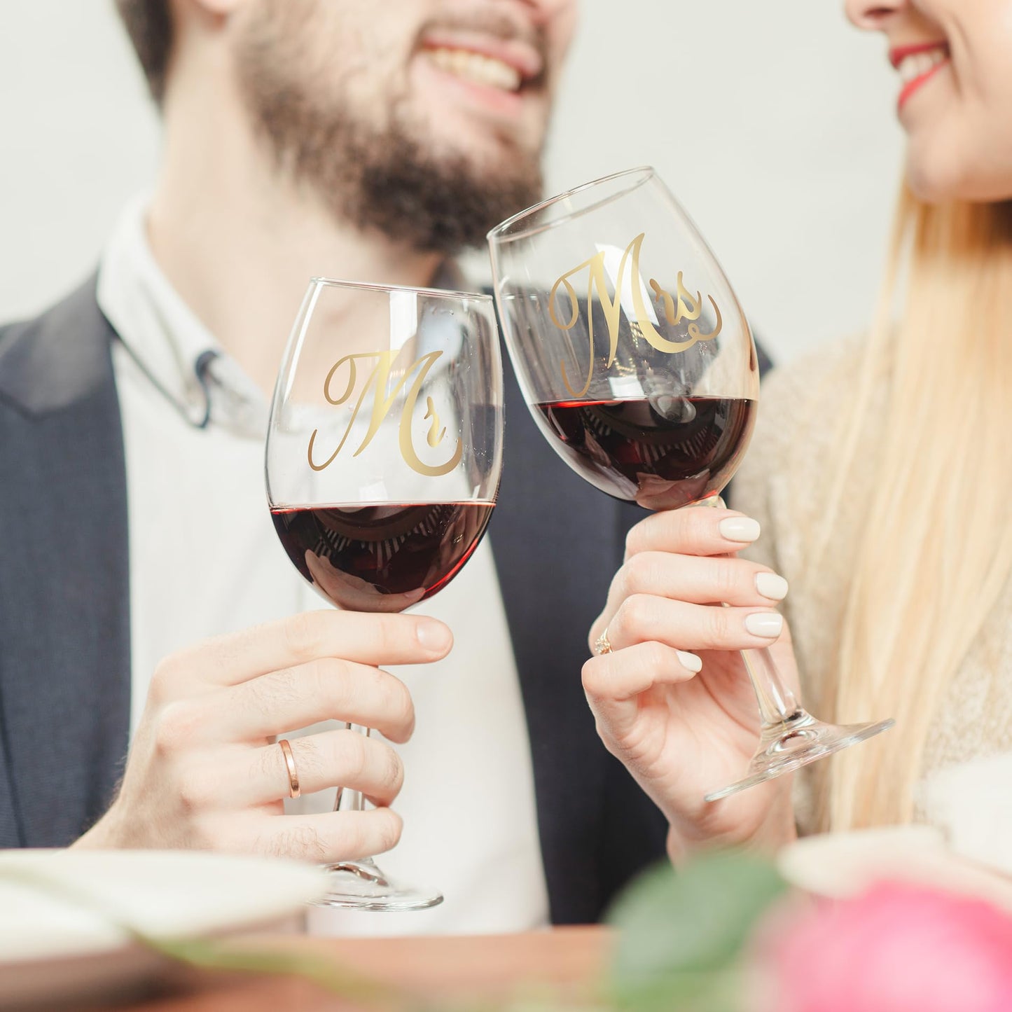 LOMEVE Mr and Mrs Engagement Gifts for Couples, Bridal Shower Gift, Wedding Gifts for Newlywed - Wine Glasses Set of 2, Wine Stopper and Opener, Wine Bag, Scented Candle, Engraved Wooden Keepsake Box
