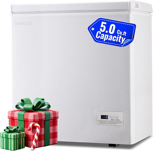 Chest Freezer with Electronic Panel, Accurate Temperature Display to 1 â and Easy to Use 5.0 Cu.ft Deep Freezing with 2 Removable Baskets White