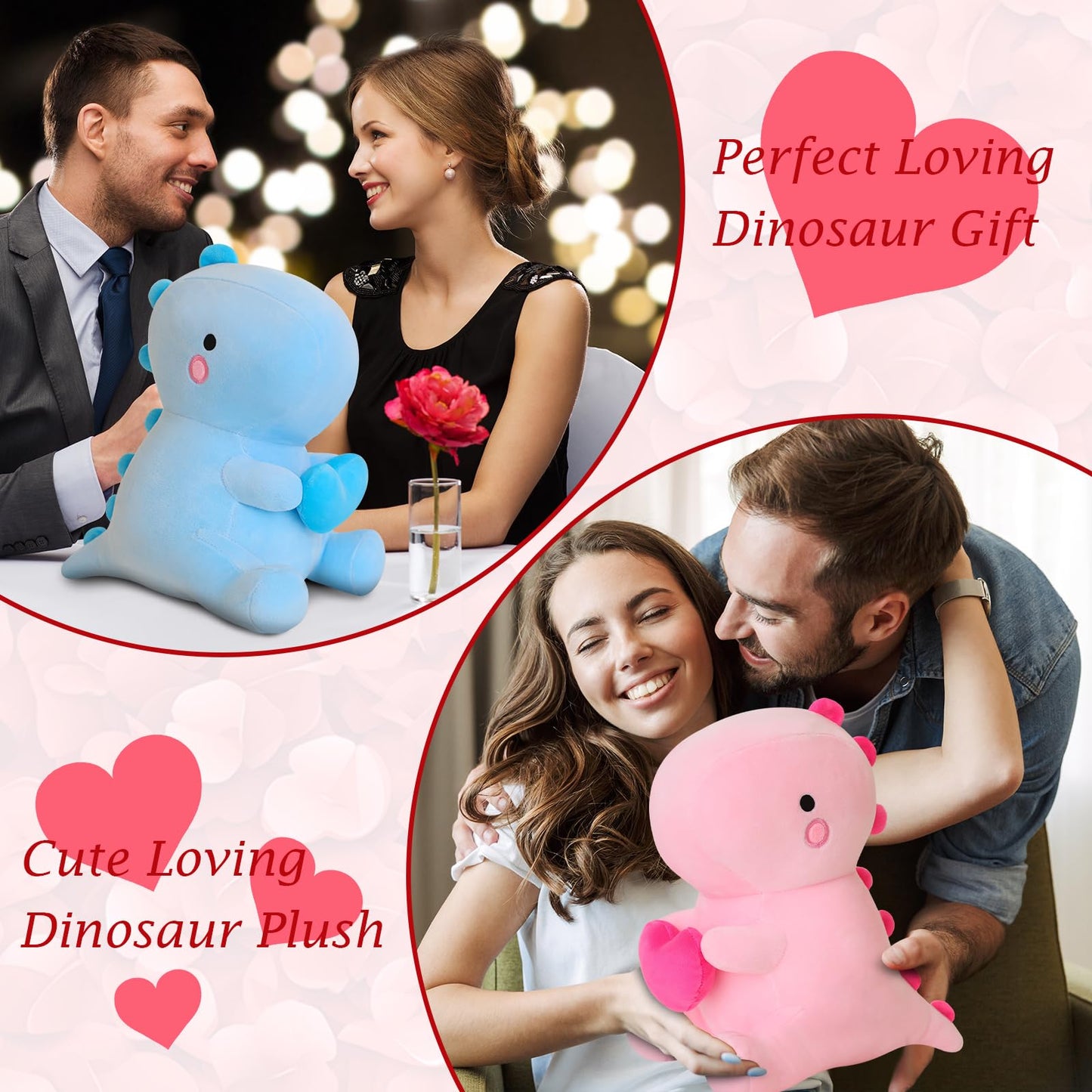 SQEQE Dinosaur Stuffed Animal, Loving Soft Dino Plush Toys with Holding Heart, Sweet Romantic Anniversary Birthday Gift for Her Girls Boys Girlfriend(Pink,12 inch)