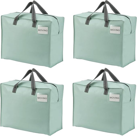 VENO 4 Pack Moving Bags, Christmas Storage Containers, Storage Totes, Zipper On Top, Sturdy, Storage Bags for Camping, Clothes, Bedding, Comforters, Pillows (13 Gallon Light Green, 4 Pack)