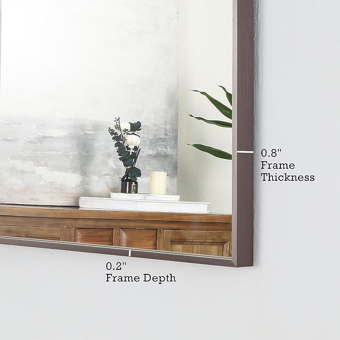 24x36 Inch Pewter Bathroom Mirror for Wall, Aluminum Frame Rectangle Rectangular Vanity Mirror, Modern Large for Bedroom, Living Room, Horizontal or Vertical