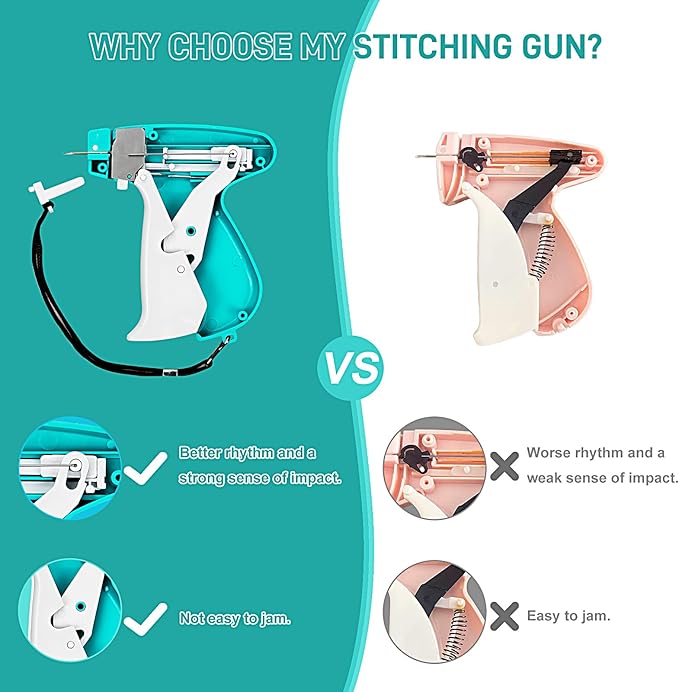 Stitch Gun for Clothes， Handheld Stitch Gun Quick Clothing Fixer，Sewing Kit Includes 1,000 Black Fasteners & 1,000 White Fasteners & 6 Needles (Blue)