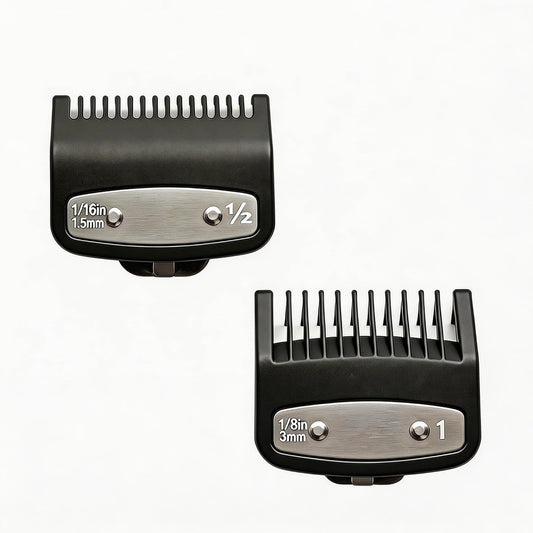 Replacement for Clipper Guards Set Compatible with 1 clipper guards,1/2 clipper guards,Guide Comb Attachment 1/8"(3.0 mm),1/16" (1.5 mm),for Barbers and Stylists,Black-2 PCS