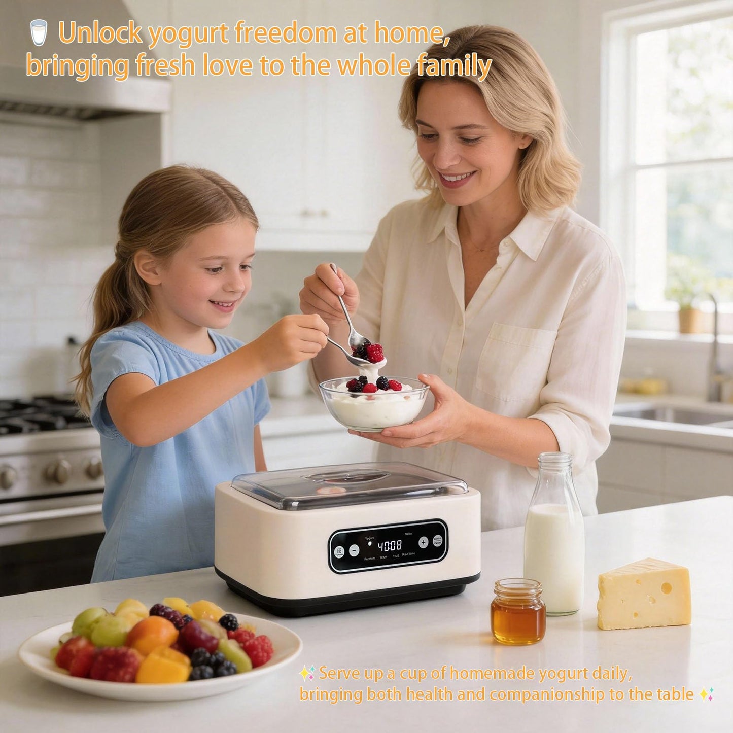 Yogurt Maker with, Real-Time Countdown, Temp & Timer Control (1-99h),Temp Control 21°C-48°C, 1.6L Stainless Steel Inner Pot + 9 Dishwasher-Safe Jars – Effortless Homemade Greek & Probiotic Yogurt
