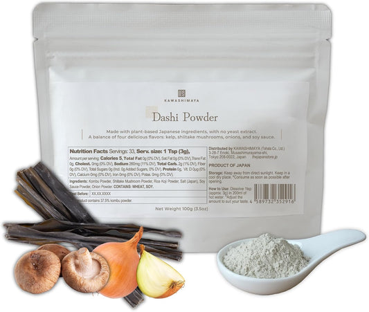 Kawashimaya Vegan Dashi Powder 100g - Japanese Umami Soup Stock, Plant-Based, Made in Japan