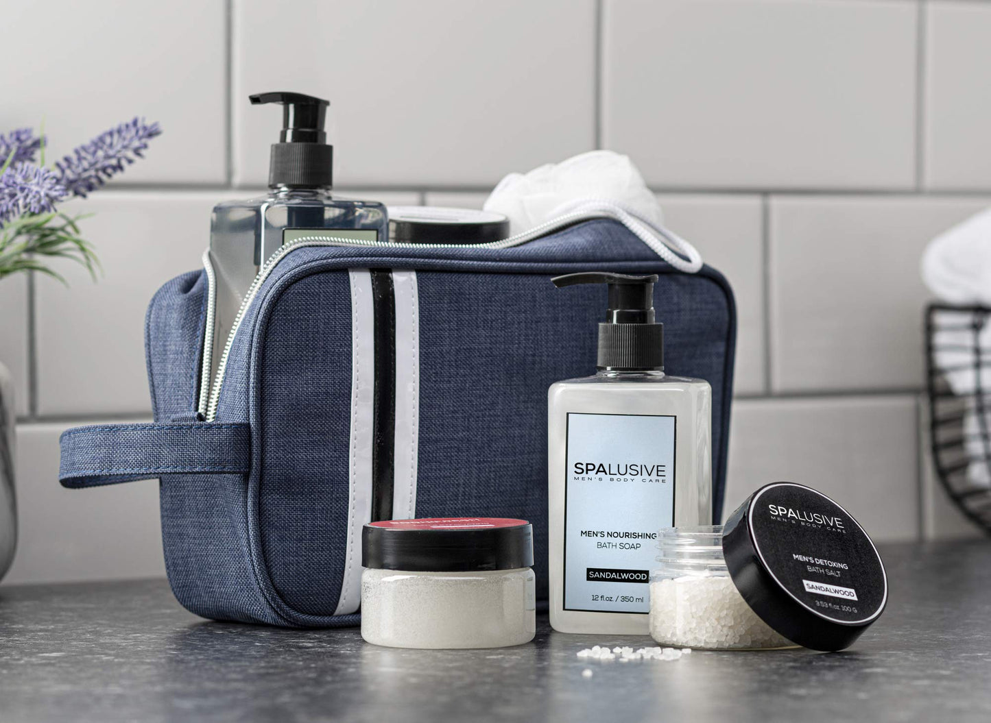 SpaLusive Luxury Spa Gift Set for Men - Natural Men’s Gift Basket - Great Gift For Guys for Holidays, Birthdays, High School, College Grad, Father’s Day Bath And Body Set - Fresh Sandalwood Scent