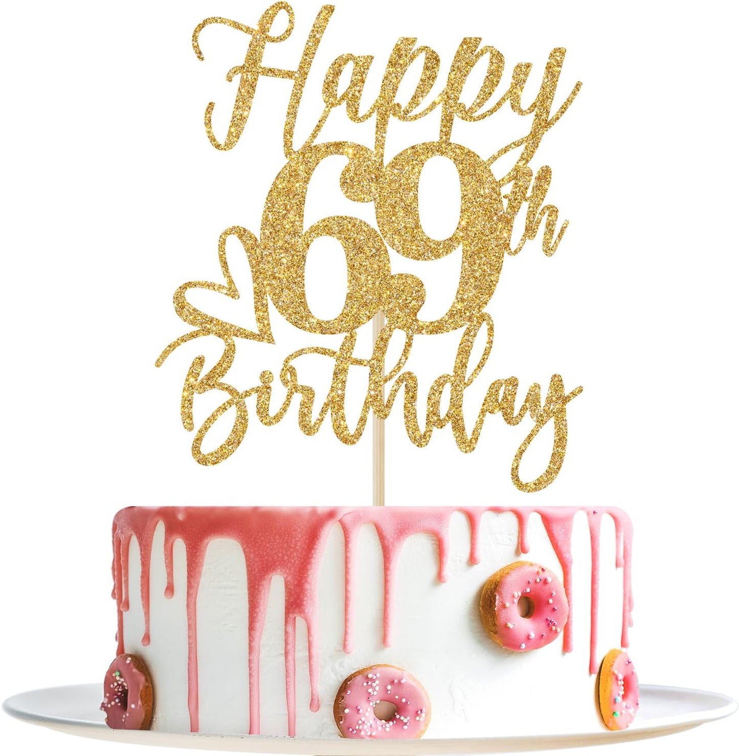 Happy 69th Birthday Cake Topper, 69th Birthday Decorations for Men/Women, Cheers to 69 Years, Hello 69, 69th Happy Birthday Party Supplies Gold Glitter