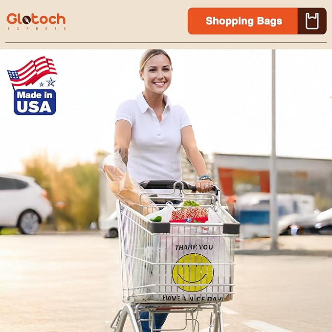 Glotoch 20000 (20K) Ct Plastic Thank You T-shirt Bags Smile Face, 11.5 x 6.5x 21" Have Nice Day Grocery Shopping Gift Bag with Handles for Restaurant, Retail, Togo, Convenience Store, in Bulk Business