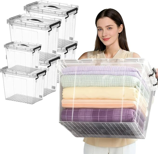 462QT Clear Storage Bins with Lids (4 Pack-90 QT, 1 Pack-60 QT, 1 Pack-42 QT), Stackable Plastic Organizer for Home, Office, Garage, BPA-Free, Heavy-Duty with Secure Latches & Handles