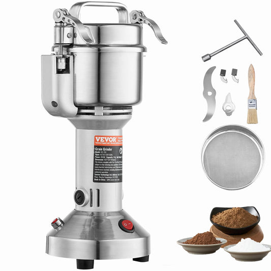 VEVOR 750g Electric Grain Mill Grinder, High Speed 2000W Commercial Spice Grinders, Stainless Steel Pulverizer Powder Machine, for Dry Grains Spices Cereals Coffee Corn Pepper, Straight Type