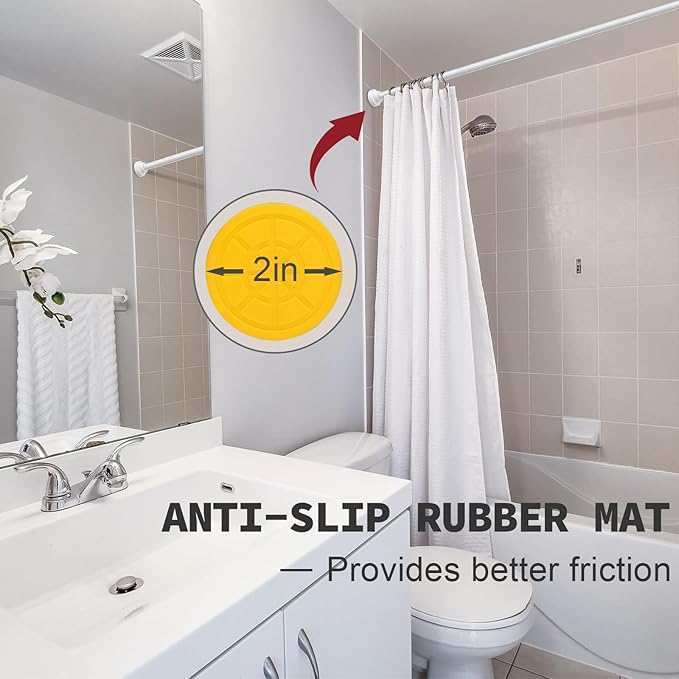 Thestoa Shower Curtain Rod Adjustable 43-92 inch, 1"Diameter Spring Tension Curtain Rod No Drill, Anti-Rust Non-Slip Shower Rod, White Shower Curtain Rod for Bathroom Tension