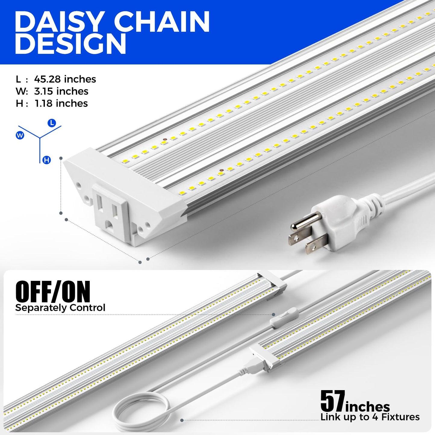 Barrina TX72 4FT Grow Light for Indoor Plants, 72W (500W Equivalent), High PPFD, 5000K Daylight Full Spectrum, Grow Lights for Seed Starting, Vegetable, Greenhouse with On/Off Switch, Linkable, 1 Pack