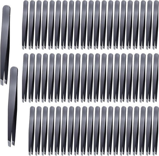 64 Pieces Eyebrow Tweezers Bulk for Women Men, Precision Stainless Steel Slanted Tweezers Mini Tweezer for Brow, Facial Hair & Ingrown Hair Removal, Plucking Blackhead