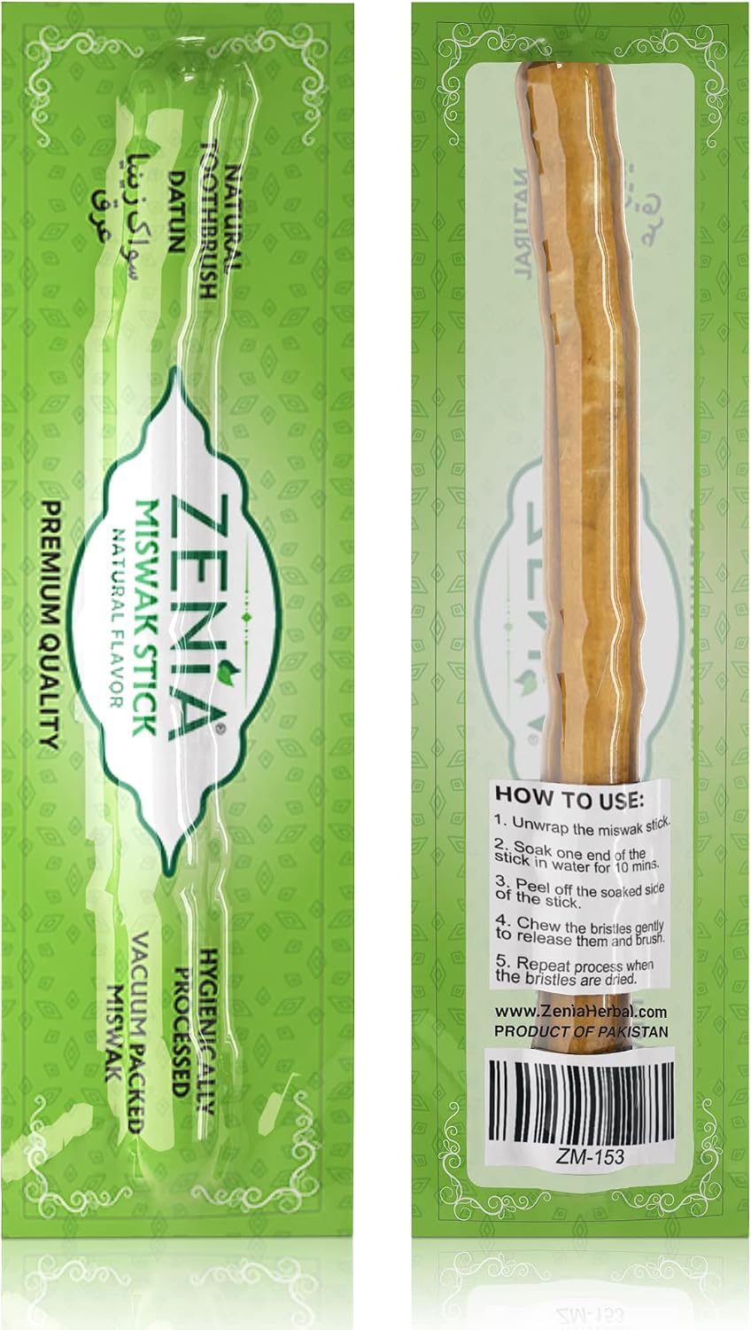 Zenia Sewak Natural Miswak Toothbrush - Vacuum Sealed Natural Flavor Traditional Peelu Toothbrush Stick - for Healthy Gums, Teeth, and Fresher Breath (1 Pack)
