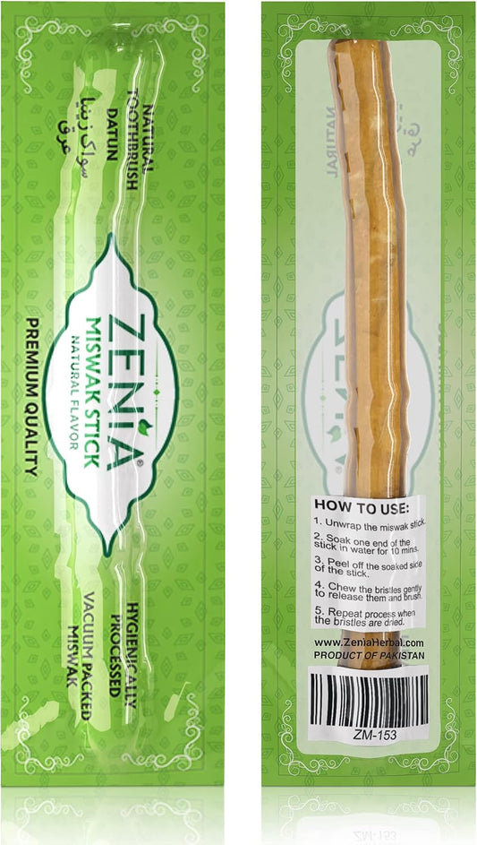 Zenia Sewak Natural Miswak Toothbrush - Vacuum Sealed Natural Flavor Traditional Peelu Toothbrush Stick - for Healthy Gums, Teeth, and Fresher Breath (1 Pack)