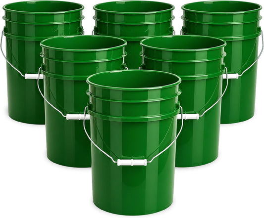 ePackageSupply 5 Gallon Bucket - Food Grade Bucket, Metal Handle Grip, BPA-Free, Heavy-Duty 90 Mil HDPE Plastic Pail, Stackable Utility Container, Made in USA, Lid Not Included, Green, 6 Packs