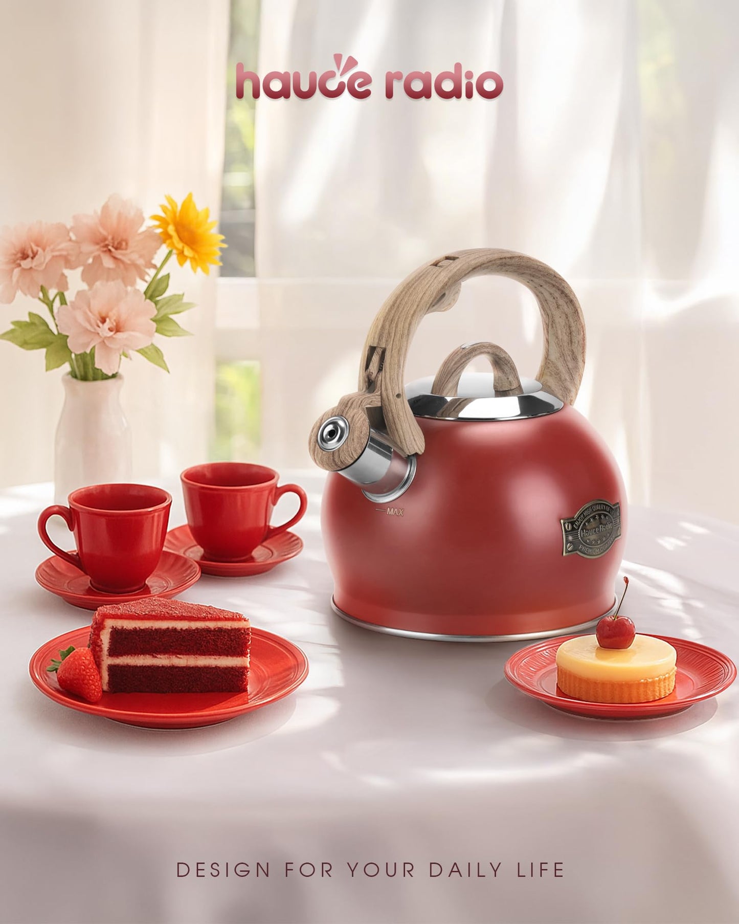Hauce Radio Tea Kettle for Stovetop, 2.1 Quart Loud Whistle Stovetop Teapots,Food Grade Stainless Steel Tea kettles for Stove Top with Anti-hot Ergonomic Handle,Suitable for All Heat Sources