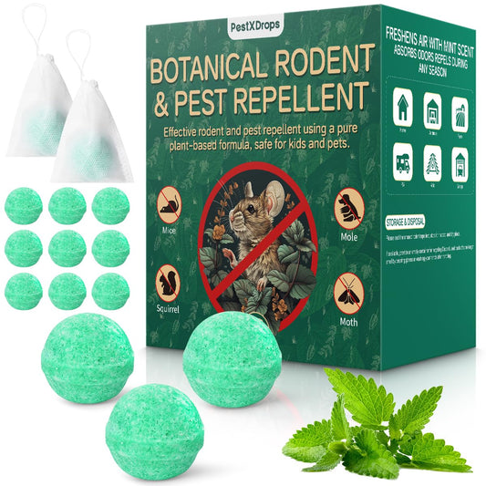 Rodent Mouse Repellent 14 pcs, Peppermint Oil Moth Balls for Mice Rats Deterrent, Natural Pest Control Mothballs for Rodents, Squirrels, Skunk, Mole, Gopher, Pets Safe, Indoor and Outdoor Use
