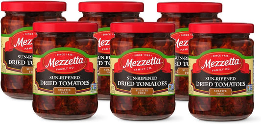 Mezzetta Sun Dried Tomatoes in Olive Oil - Sundried Tomatoes Made With Fresh California Tomato - Non-GMO, Gluten Free, Keto, Sulfite Free - No Artificial Colors or Flavors - 8 Oz Jar - Pack of 6