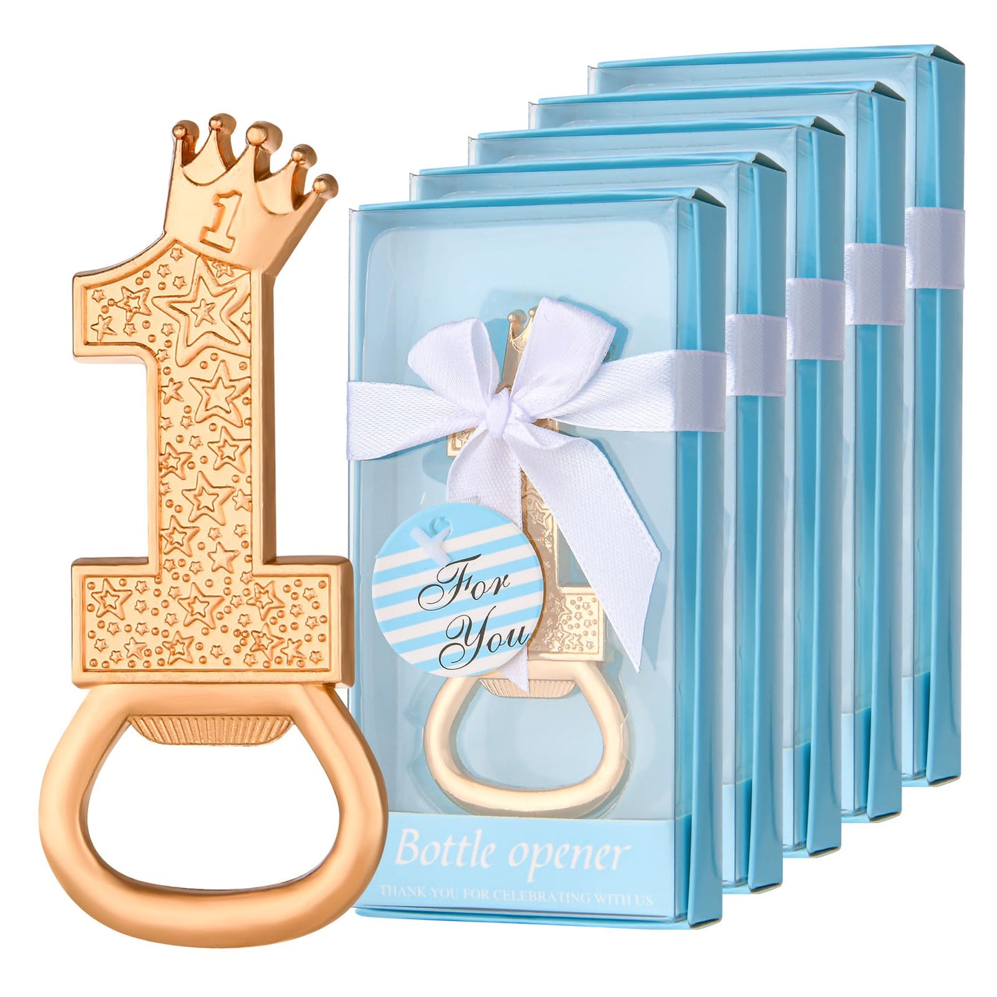 24 boxes of 1-year-old birthday party favors, guest gifts 1 Bottle opener, 1-year anniversary decorations, souvenirs, boy gifts