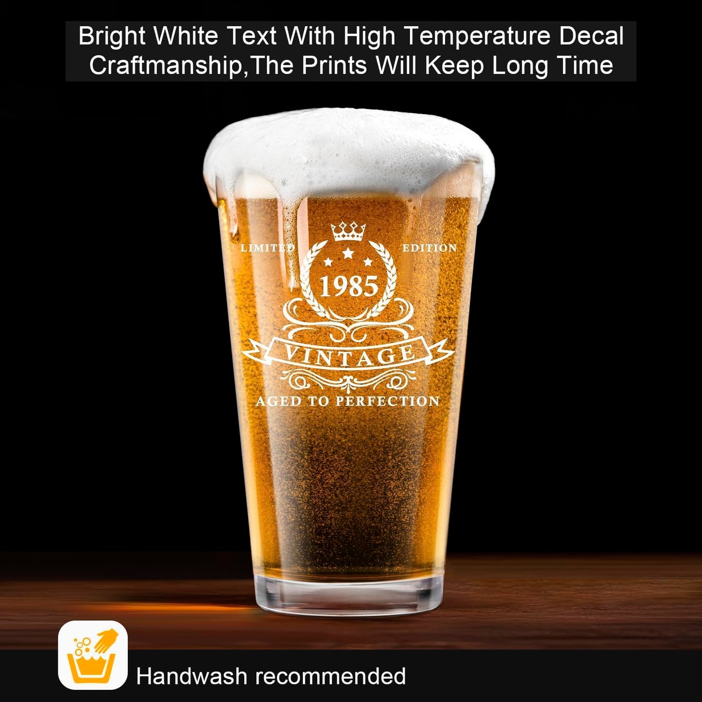 LIGHTEN LIFE 40th Birthday Gifts for Men 16oz,1985 Beer Glass in Barrel Box,40th Birthday Beer Glass,40th Birthday Gift Ideas,1985 Pint Glass for 40 Years Old Dad,Husband,40th Beer Glass