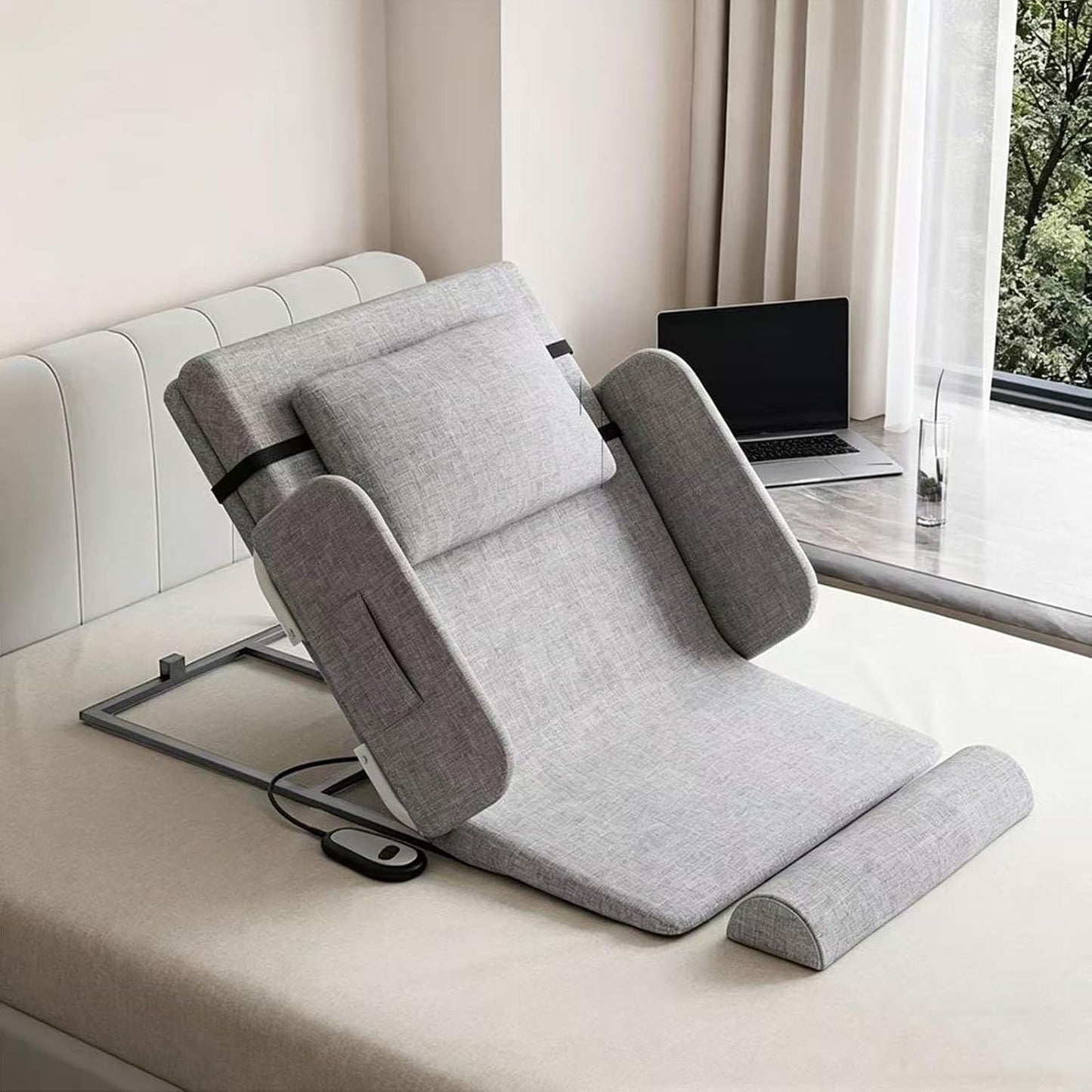 Electric Incline Bed Rest,Electric Lifting Bed Backrest - Medical Portable Pillow Lifter for Elderly, Ideal for Sitting and Sleeping Assistance,Grey