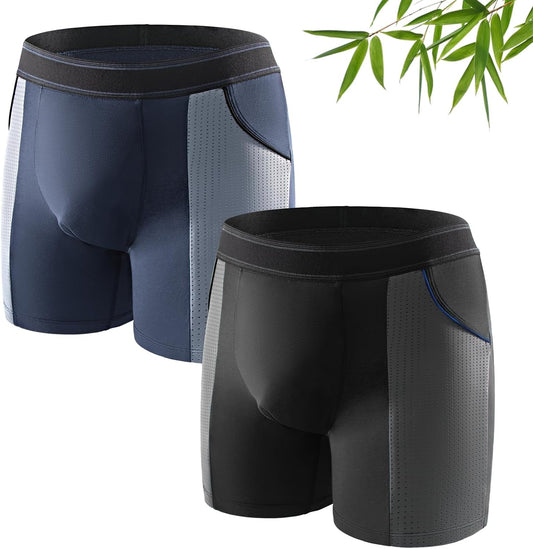 Carer Mens Incontinence Underwear for Bladder Leak Protection 80ML Incontinence Underwear for Men Washable Breathable Leak Proof Underwear for Men Urinary Incontinence Boxer Shorts (Black/Blue, M)