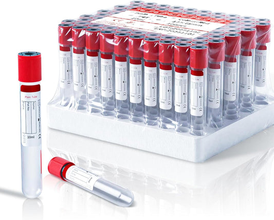 100-Pack 5ml Plain Vacuum Sealed Tube, No Additive, Professional-Grade Vacuum Sealed Specimen Tubes with Red Cap for Laboratory, Pet, Clinical Use, Lab Supplies