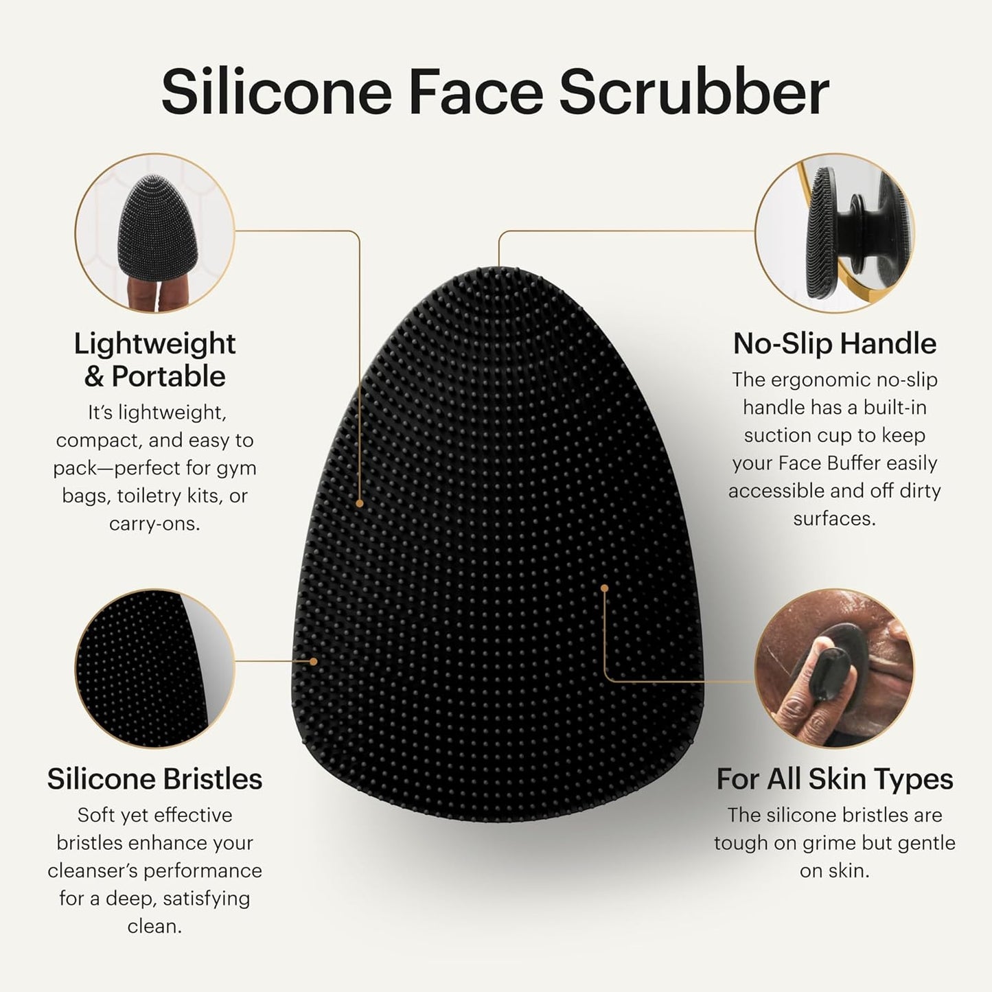 MANSCAPED® The Face Buffer - Men's Silicone Face Scrubber for Nourishing, Deep Cleaning & Exfoliating Your Skin, No-Slip Suction Cup Handle, Gentle Face Massage, 1-Pack