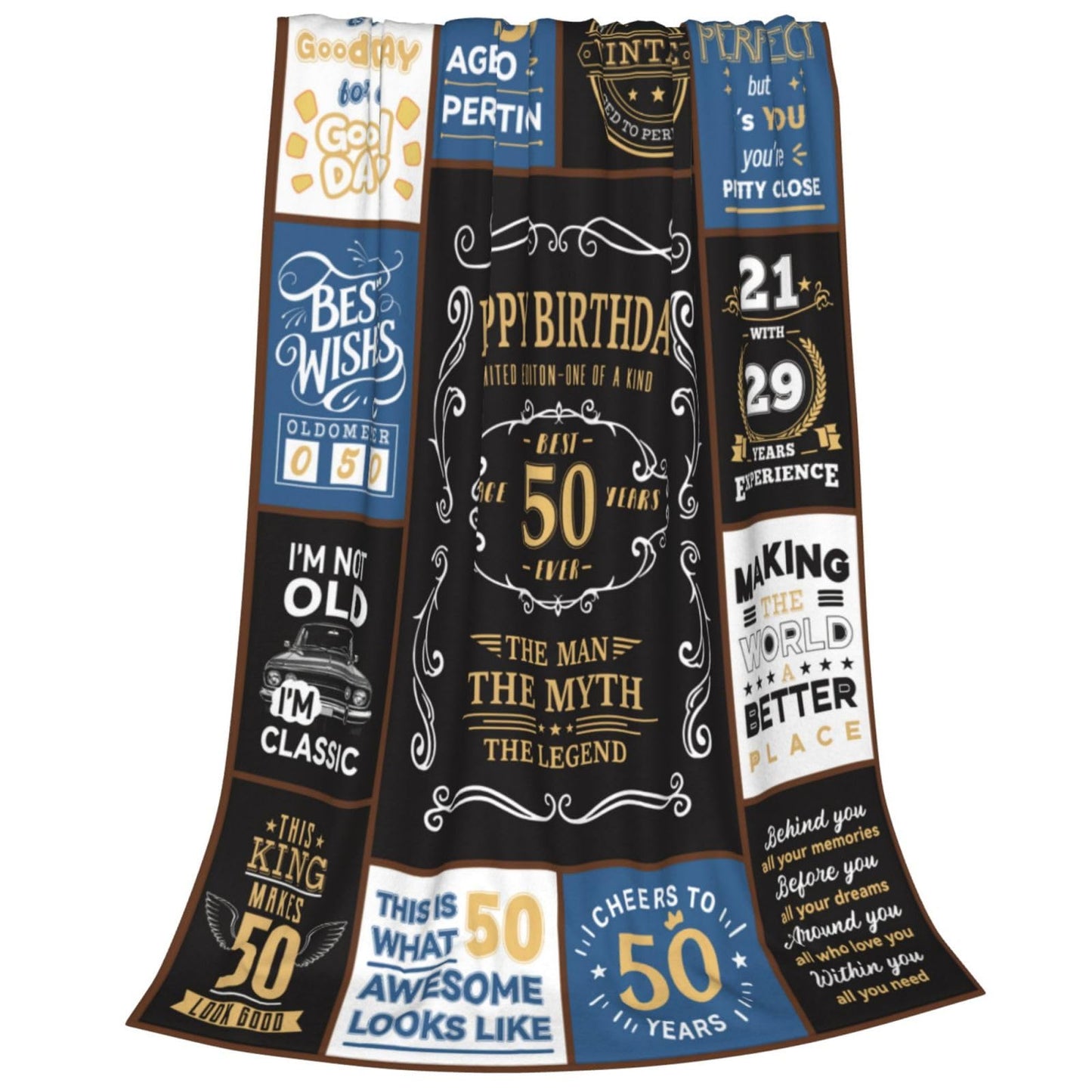 Jieoyfyug 50th Birthday Gifts for Men, 1975 Birthday Gift for Him, 50 Year Old Flannel Throw Blanket 50"x60", Christmas Fathers Day Blanket for Dad Papa Grandpa
