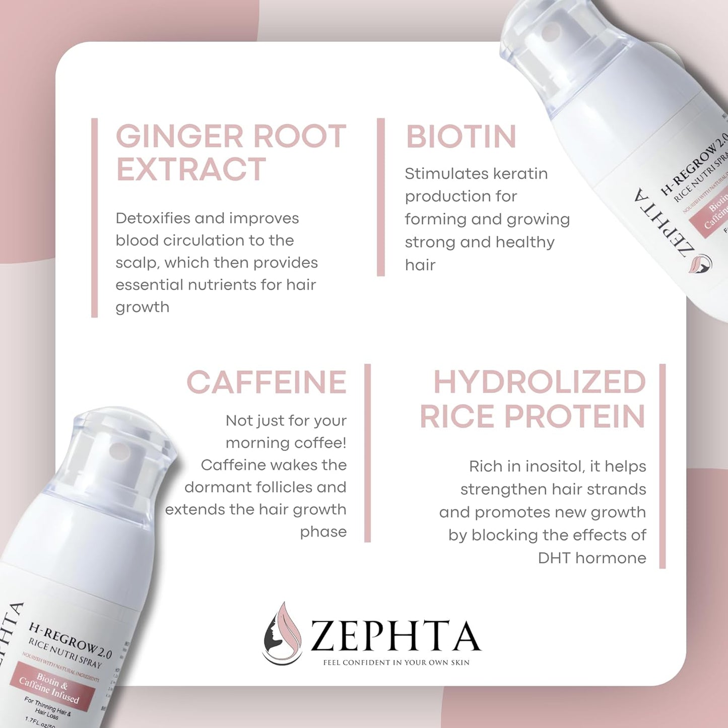 H-Regrow 2.0 Hair Growth Serum for Women & Men – Biotin & Caffeine Spray for Thicker Hair – 1.7 Fl Oz – Hair Growth Spray for Thinning Hair