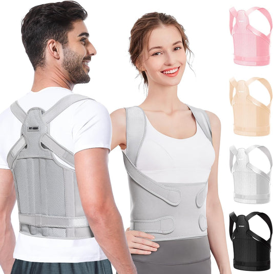 Fit Geno Back Brace Posture Corrector for Women and Men, Shoulder Straightener, Adjustable Full Back Support, Upper and Lower Back Pain Relief - Scoliosis, Hunchback, Thoracic, Spine Corrector (M)