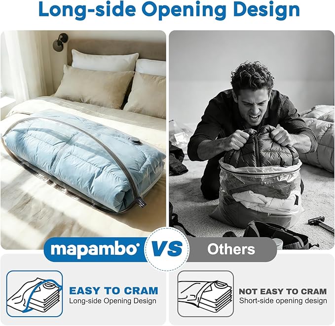 Mapambo Travel Vacuum Bags with -60000Pa LED Electric Pump, 9 Pack Vacuum Seal Bags for Clothing Travel in 3 Combo sizes, Space Saver Vacuum Storage Bags, Saving up to 80% of Space (9 Combo)