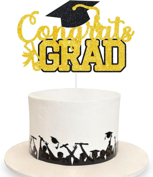 Congrats Grad Cake Topper Graduation Party Table Ideas Glitter Junior High School College University Decorations Gold