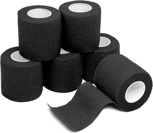 FriCARE Self Adhesive Bandage Wrap, Medical Tape in First Aid Kit, Cohesive Bandages for Wounds Sport Vet, 2 Inches X 5 Yards 6 Rolls, Black
