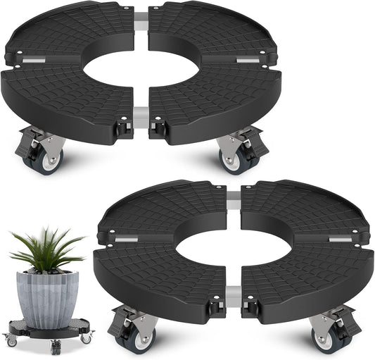 Goovilla Plant Stand with Wheels Heavy Duty, 2Pack Adjustable 15-22 Plant Caddy with Lockable Caster Wheels 440LBS, Rolling Plant Stand/Dolly/Roller for Indoor Outdoor Large Planter, Flower Pot,Black