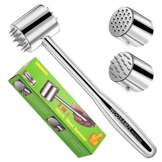 2-in-1 Real 316L Stainless Steel Meat Tenderizer Mallet Hammer, Professional Meat Pounder with 19 Sharp Needle Spikes, Dual-Sided Heavy Duty 1.09lb Versatile Kitchen Tool,Solid & Dishwasher Safe