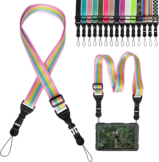 Camera Strap Kids :Comfortable iPad Strap Nylon Neck Lanyard for iPad/Samsung Tablet Case,Camera Binocular Crossbody Laptop Luggage Bag (Rainbow A)