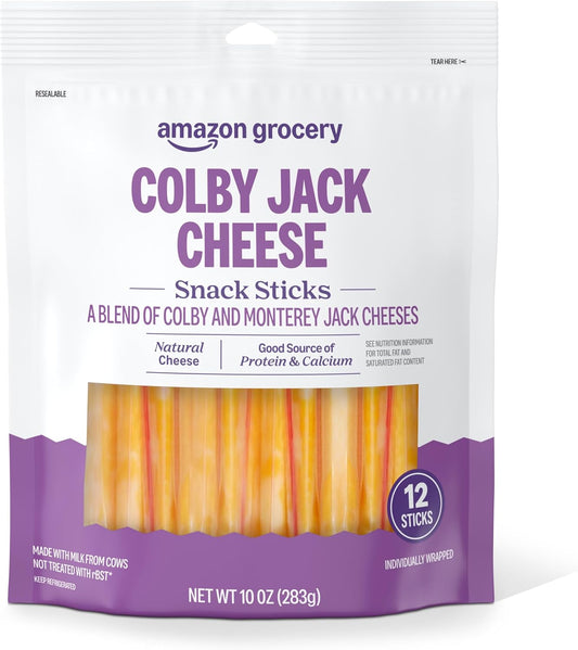 Amazon Grocery, Colby Jack Cheese Snack Sticks, 10 Oz, 12 Ct