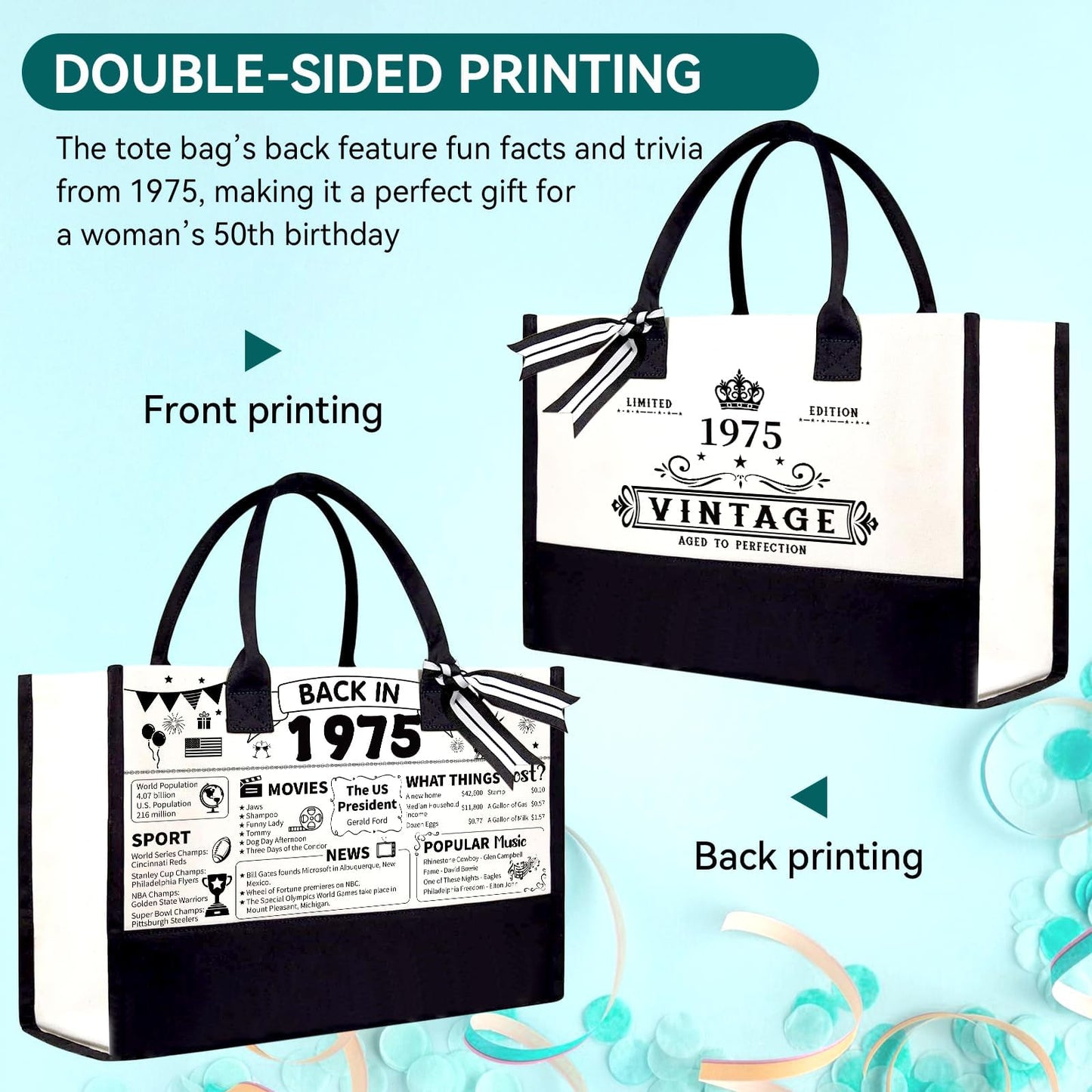 TrophyToast 50th Birthday Gifts for Women Her- 4 pcs, Turning 50 Year Old Gifts, Decorations Canvas Beach Tote Bag & Makeup Bag, Unique Happy 50th Birthday gifts for Her Mom Wife Friends