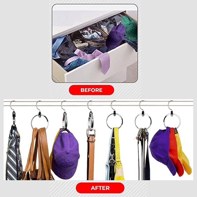Multipurpose Closet Hangers, 50 Tie Belt Hanger for Closet, Great Space Saving Belt Organizer for Wardrobe, Ideal for Storing Belts, Ties, Scarfs, Baseball Hats, Purses & More, 2 Pack