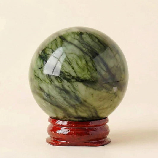 Natural Xiuyan Jade Sphere Green Stone Crystal Ball for Home Decor and Collection (50-60mm)