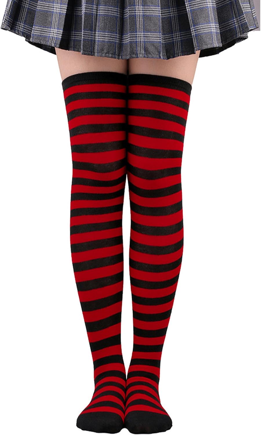 Red and Black Striped Socks Thigh High Striped Tights Over The Knee Striped for Halloween Parties Cosplay