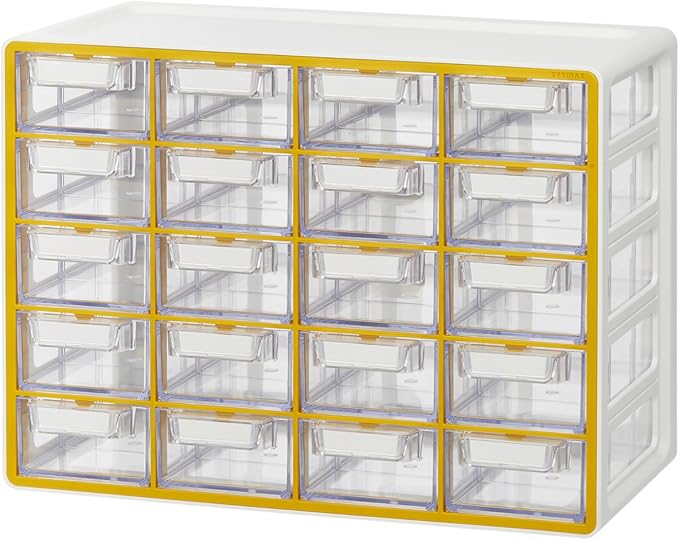 Blue Ginkgo Small 20-Drawer Cabinet â Stackable Clear Organizer for Hardware, Beads, Plastic Bricks, Office, and Craft Storage (Made in Korea, Yellow)