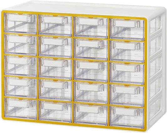 Blue Ginkgo Small 20-Drawer Cabinet â Stackable Clear Organizer for Hardware, Beads, Plastic Bricks, Office, and Craft Storage (Made in Korea, Yellow)